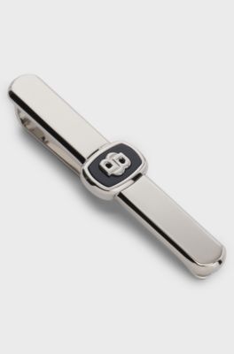 Tie clip with Double B monogram and enamel insert, Dark Blue
