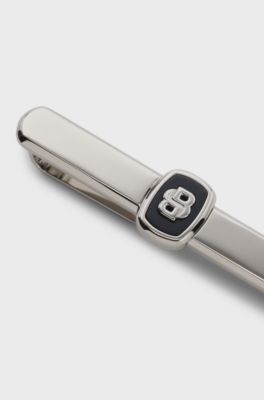 Tie clip with Double B monogram and enamel insert, Dark Blue