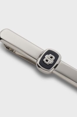 Tie clip with Double B monogram and enamel insert, Dark Blue