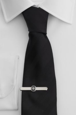 Tie clip with Double B monogram and enamel insert, Dark Blue