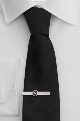 Tie clip with Double B monogram and enamel insert, Dark Blue