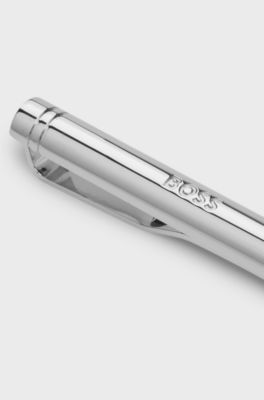 Gift-boxed brass cufflinks and tie bar set, Silver