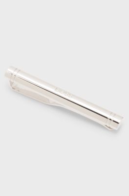 Gift-boxed brass cufflinks and tie bar set, Silver