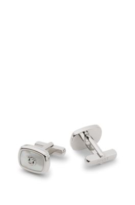 Double B monogram cufflinks with mother-of-pearl insert, Silver