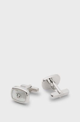 Double B monogram cufflinks with mother-of-pearl insert, Silver