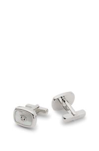 Double B monogram cufflinks with mother-of-pearl insert, Silver