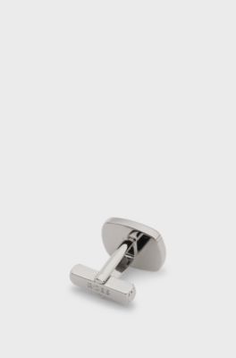 Double B monogram cufflinks with mother-of-pearl insert, Silver