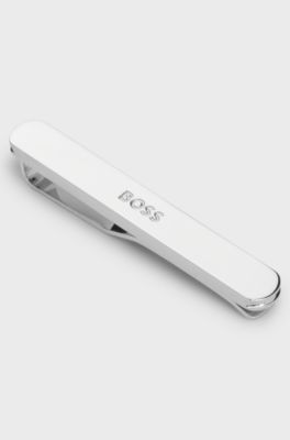 Tie clip with engraved logo, Silver tone