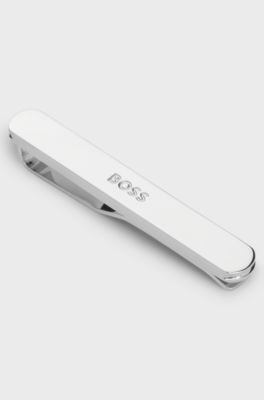 Tie clip with engraved logo, Silver tone
