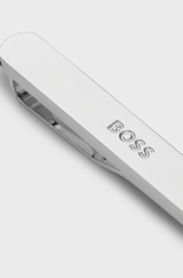 Tie clip with engraved logo, Silver tone