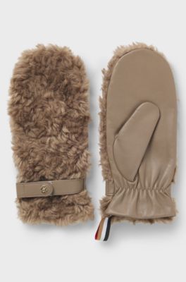 BOSS x Steiff gloves in leather and teddy fabric, Light Brown