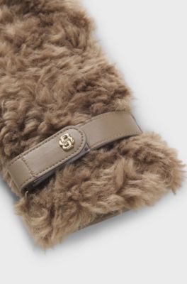 BOSS x Steiff gloves in leather and teddy fabric, Light Brown