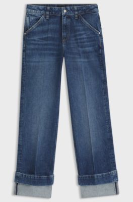 Slim-fit jeans in indigo stretch denim with turnups, Blue