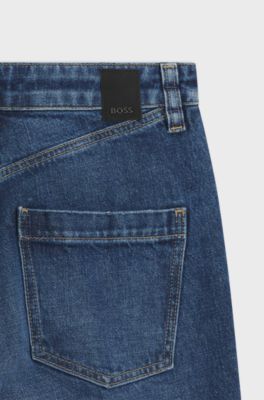 Slim-fit jeans in indigo stretch denim with turnups, Blue
