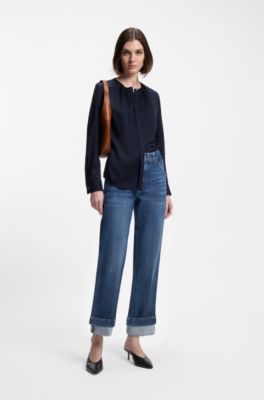 Slim-fit jeans in indigo stretch denim with turnups, Blue