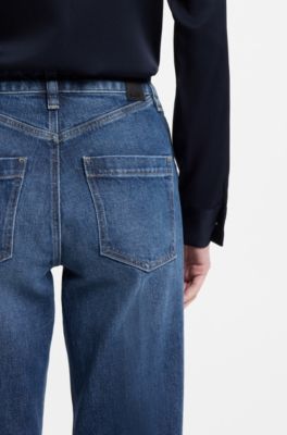 Slim-fit jeans in indigo stretch denim with turnups, Blue