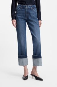 Slim-fit jeans in indigo stretch denim with turnups, Blue