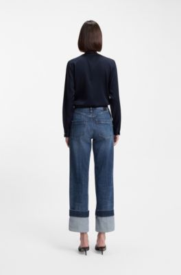 Slim-fit jeans in indigo stretch denim with turnups, Blue