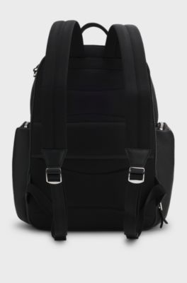 Italian-leather backpack with zipped side pockets, Black