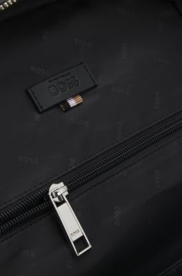 Italian-leather backpack with zipped side pockets, Black