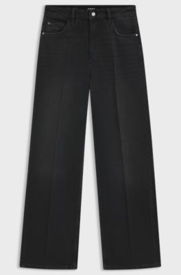 Boyfriend-fit jeans in grey rigid denim, Black