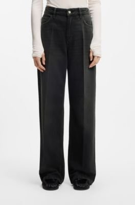 Jean Boyfriend en denim rigide gris, Noir