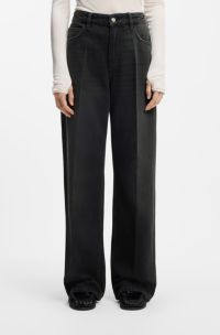 Boyfriend-fit jeans in grey rigid denim, Black