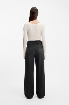 Boyfriend-fit jeans in grey rigid denim, Black