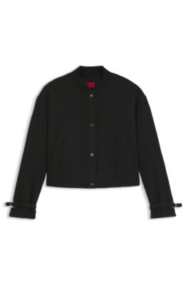 Oversized-fit blazer in boucl&eacute; fabric, Black