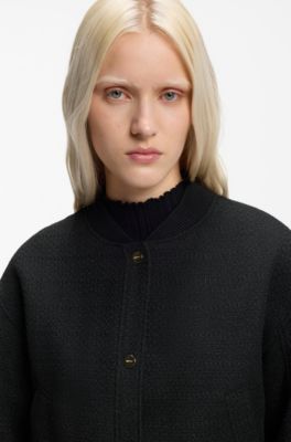 Oversized-fit blazer in boucl&eacute; fabric, Black