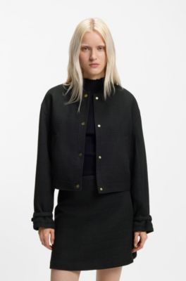 Oversized-fit blazer in boucl&eacute; fabric, Black