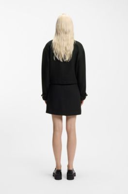 Oversized-fit blazer in boucl&eacute; fabric, Black