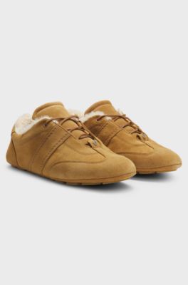 BOSS x Steiff suede trainers with teddy-fabric trims, Beige