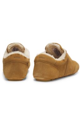 BOSS x Steiff suede trainers with teddy-fabric trims, Beige
