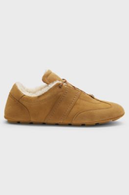 BOSS x Steiff suede trainers with teddy-fabric trims, Beige