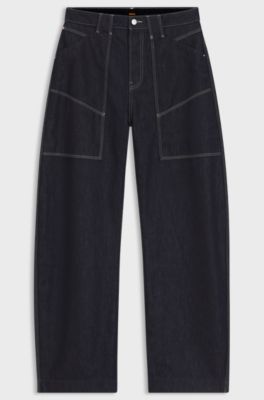 Balloon-leg jeans in blue rigid denim, Dark Blue