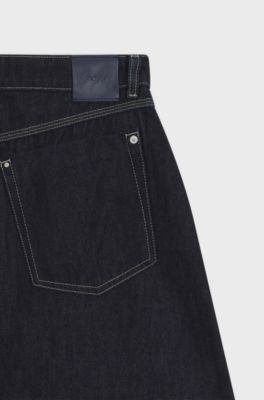 Balloon-leg jeans in blue rigid denim, Dark Blue