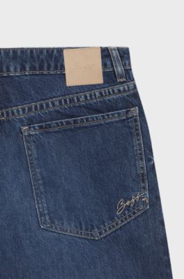 Jean Relaxed en denim rigide bleu, Bleu