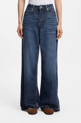 Jeans relaxed fit in denim rigido blu, Blu