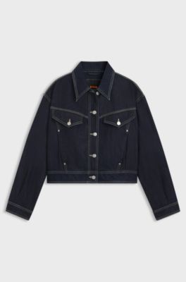 Regular-fit trucker jacket in rinse-washed denim, Dark Blue