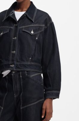 Regular-fit trucker jacket in rinse-washed denim, Dark Blue