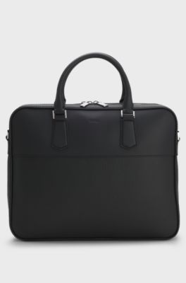 Leather document case with plain and grained finishes, Black