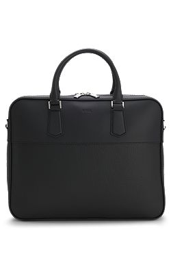 Leather document case with plain and grained finishes