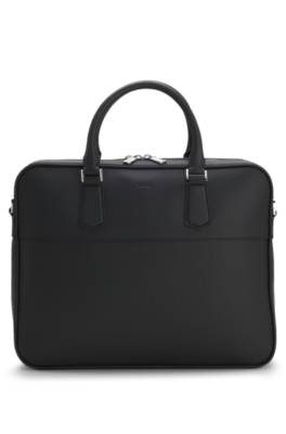 Leather document case with plain and grained finishes