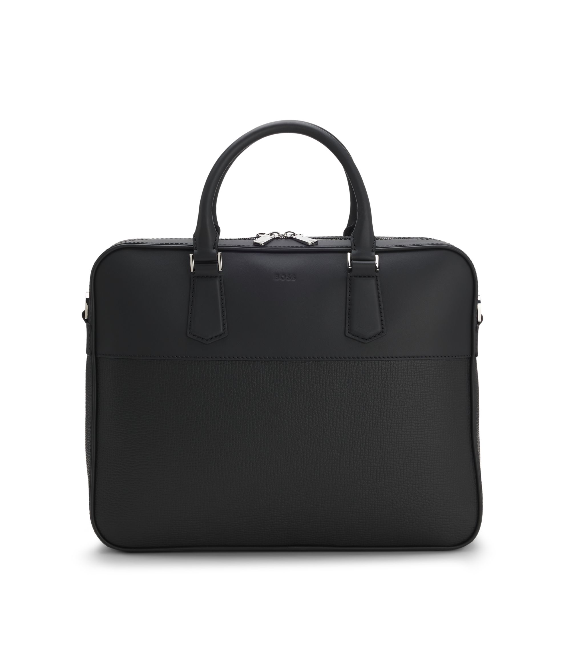 BOSS - Leather document case with plain and grained finishes - Black