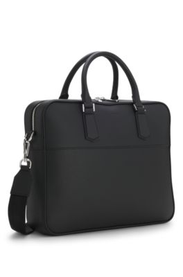 Leather document case with plain and grained finishes, Black