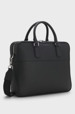 Leather document case with plain and grained finishes, Black
