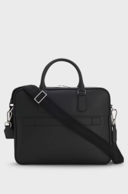Leather document case with plain and grained finishes, Black