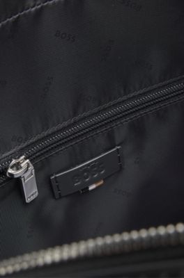 Leather document case with plain and grained finishes, Black