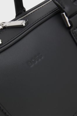 Leather document case with plain and grained finishes, Black